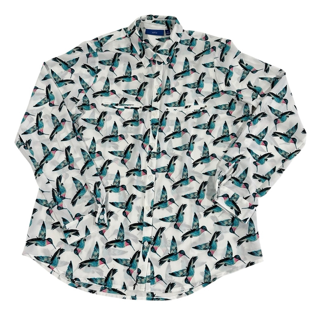 APT. 9 Hummingbird‎ Print Long Sleeve Blouse Size Medium